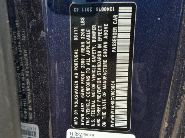 WVWBW7AH9CV003054 - 2012 VOLKSWAGEN EOS KOMFOR 蓝色 照片 10