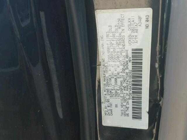 5TDBT48A33S168382 - 2003 TOYOTA SEQUOIA BLACK photo 10