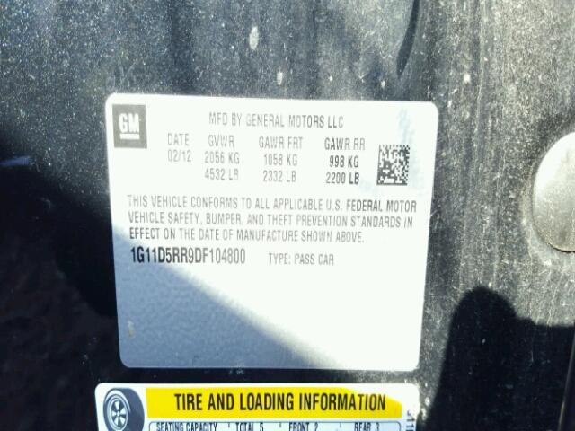 1G11D5RR9DF104800 - 2013 CHEVROLET MALIBU 1LT 黑色 照片 10