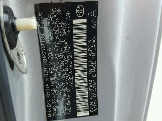 JTKDE167260123197 - 2006 TOYOTA SCION TC 银色 照片 10