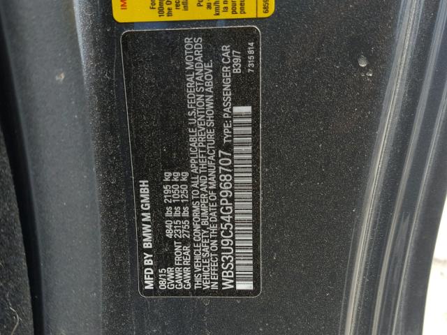 WBS3U9C54GP968707 - 2016 BMW M4 GRAY photo 10