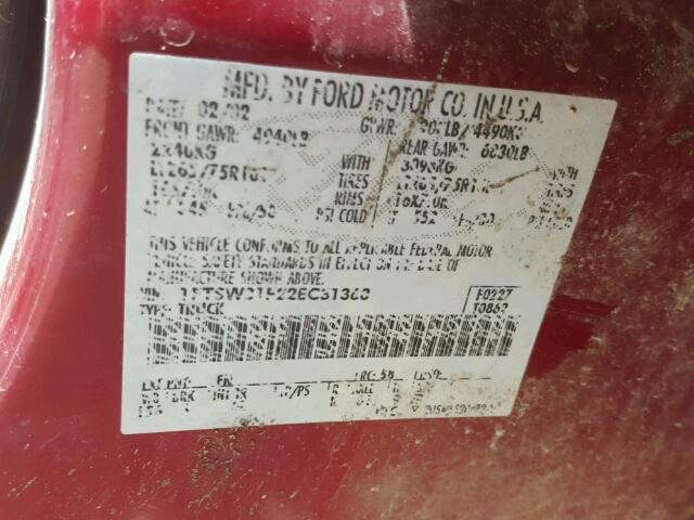 1FTSW31F22EC31368 - 2002 FORD F350 SUPER RED photo 10