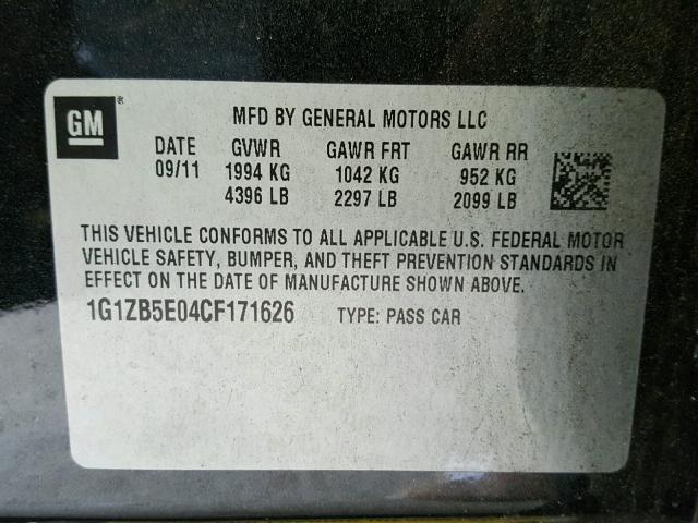 1G1ZB5E04CF171626 - 2012 CHEVROLET MALIBU LS Qara foto 10