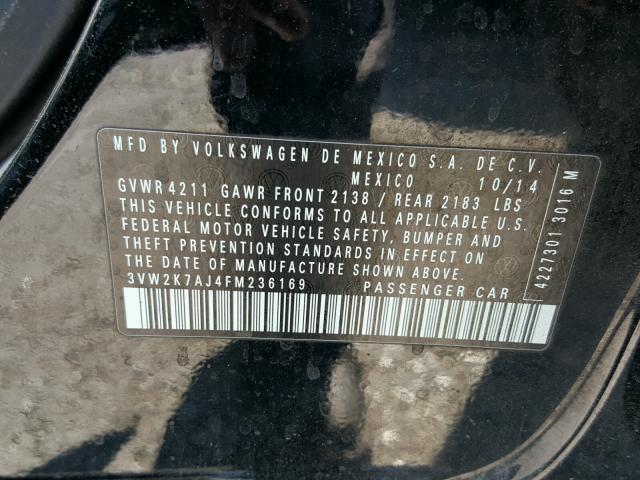 3VW2K7AJ4FM236169 - 2015 VOLKSWAGEN JETTA BASE 黑色 照片 10