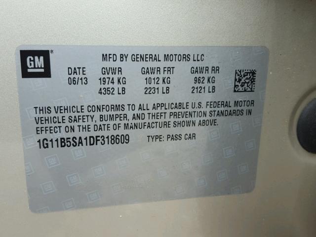 1G11B5SA1DF318609 - 2013 CHEVROLET MALIBU LS GOLD photo 10