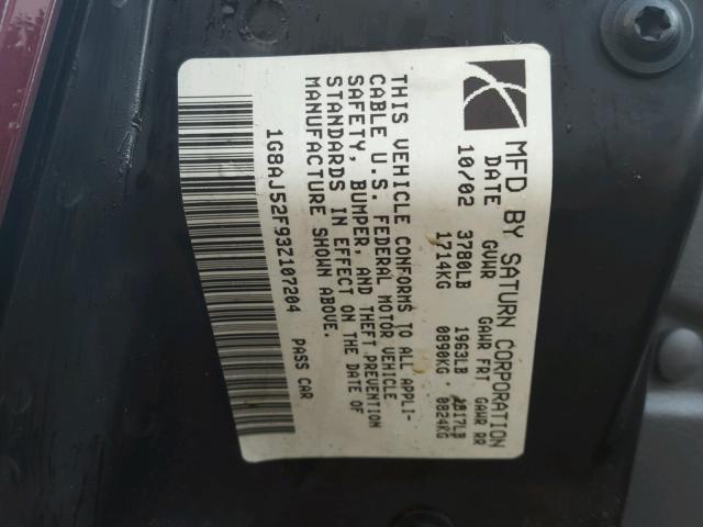 1G8AJ52F93Z107204 - 2003 SATURN ION LEVEL BURGUNDY photo 10
