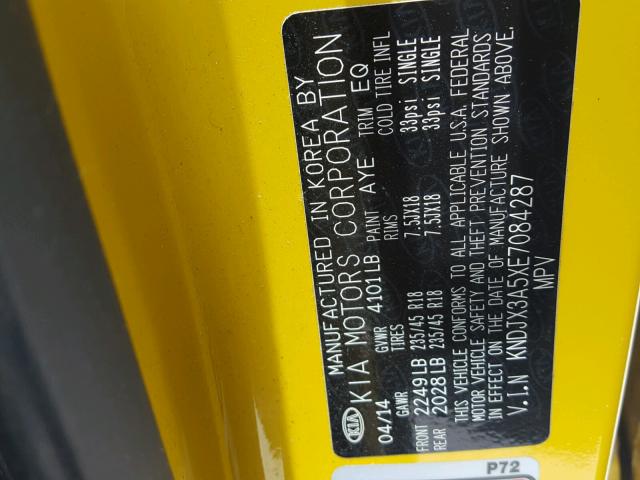 KNDJX3A5XE7084287 - 2014 KIA SOUL ! YELLOW photo 10