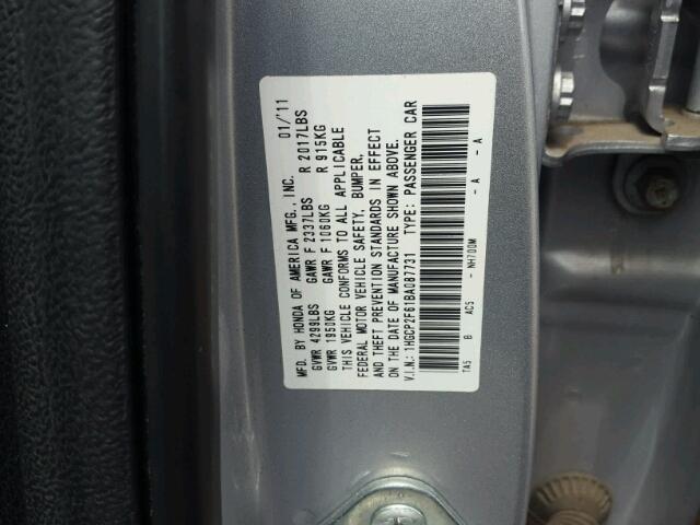 1HGCP2F61BA087731 - 2011 HONDA ACCORD SE SILVER photo 10