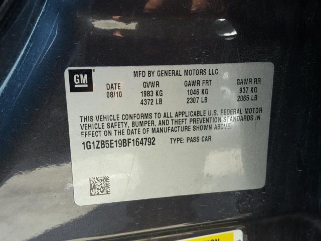 1G1ZB5E19BF164792 - 2011 CHEVROLET MALIBU LS 灰色 照片 10