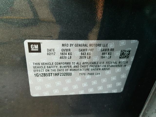 1G1ZB5ST1HF232808 - 2017 CHEVROLET MALIBU LS 灰色 照片 10