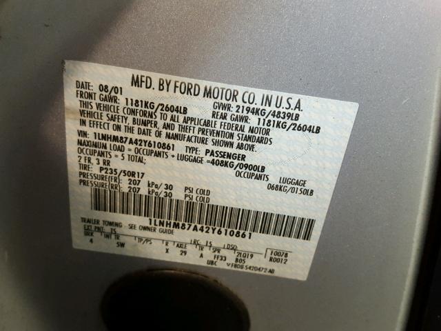 1LNHM87A42Y610861 - 2002 LINCOLN LS 银色 照片 10