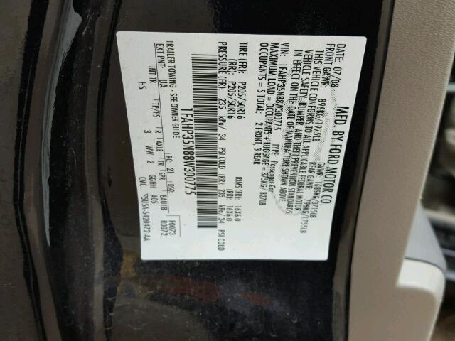 1FAHP35N88W300775 - 2008 FORD FOCUS BLACK photo 10