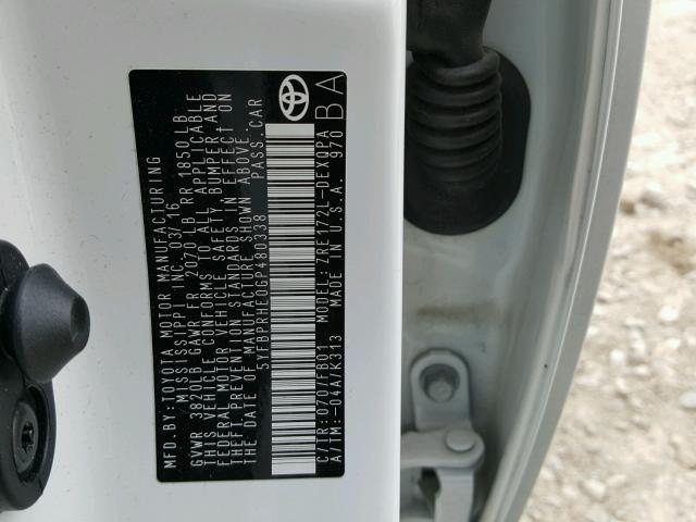 5YFBPRHE0GP480338 - 2016 TOYOTA COROLLA EC 白色 照片 10