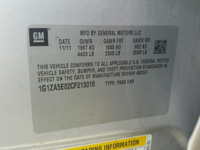 1G1ZA5E02CF213018 - 2012 CHEVROLET MALIBU LS SILVER photo 10