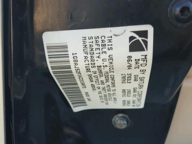 1G8AJ52FX4Z215073 - 2004 SATURN ION LEVEL BEIGE photo 10