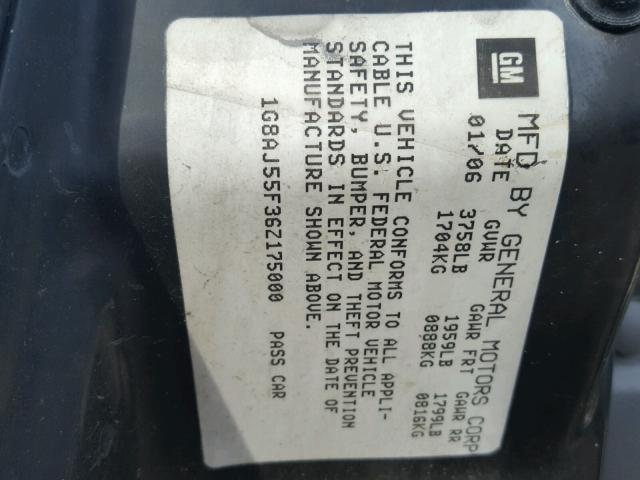 1G8AJ55F36Z175000 - 2006 SATURN ION LEVEL CHARCOAL photo 10