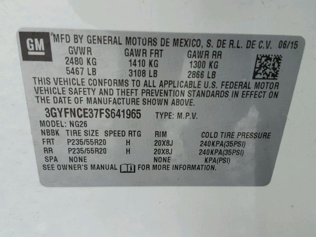 3GYFNCE37FS641965 - 2015 CADILLAC SRX PERFOR 白色 照片 10