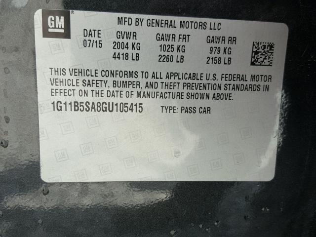 1G11B5SA8GU105415 - 2016 CHEVROLET MALIBU LIM 黑色 照片 10