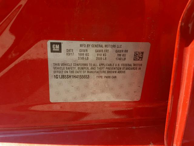 1G1JB5SH1H4155653 - 2017 CHEVROLET SONIC LS 红色 照片 10