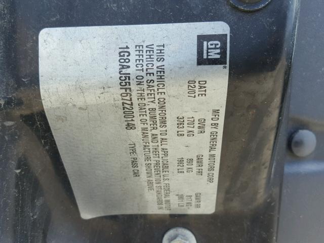 1G8AJ55F67Z200148 - 2007 SATURN ION LEVEL BLUE photo 10