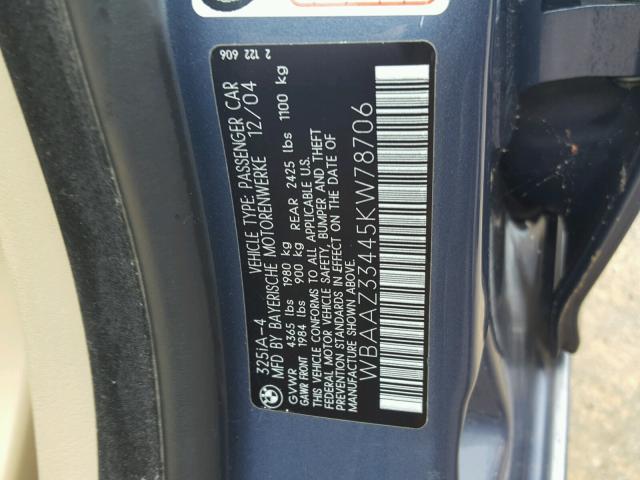 WBAAZ33445KW78706 - 2005 BMW 325 IS SUL BLUE photo 10