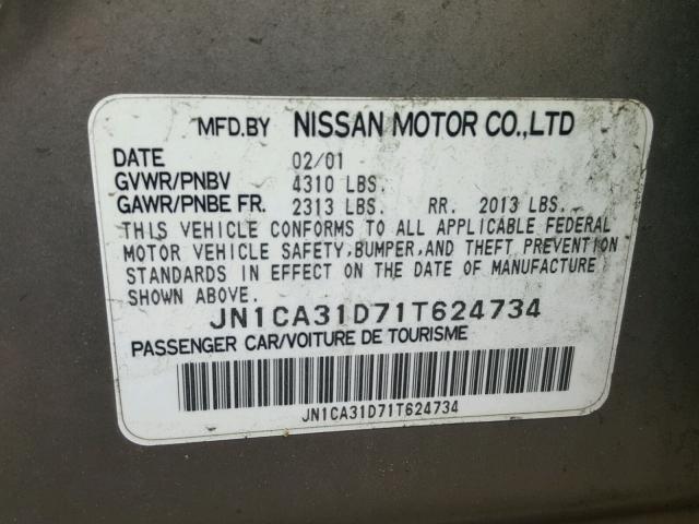 JN1CA31D71T624734 - 2001 NISSAN MAXIMA GXE SILVER photo 10