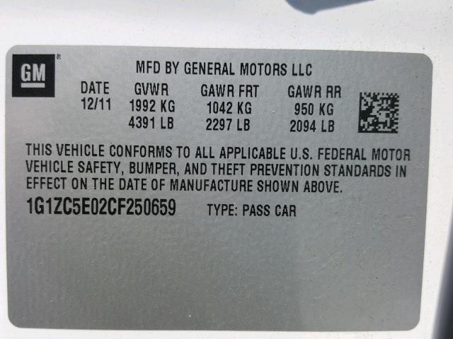 1G1ZC5E02CF250659 - 2012 CHEVROLET MALIBU 1LT 白色 照片 10