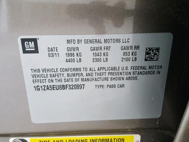 1G1ZA5EU8BF320897 - 2011 CHEVROLET MALIBU LS SILVER photo 10