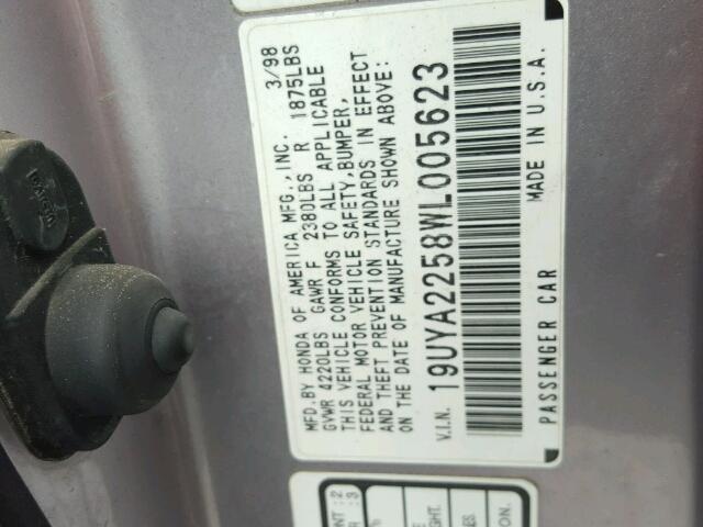 19UYA2258WL005623 - 1998 ACURA 3.0CL Күміс фото 10