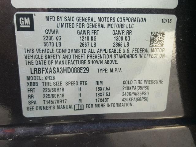 LRBFXASA3HD088529 - 2017 BUICK ENVISION P BLACK photo 10