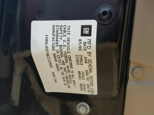 1G8AL55F96Z112932 - 2006 SATURN ION LEVEL BLACK photo 10