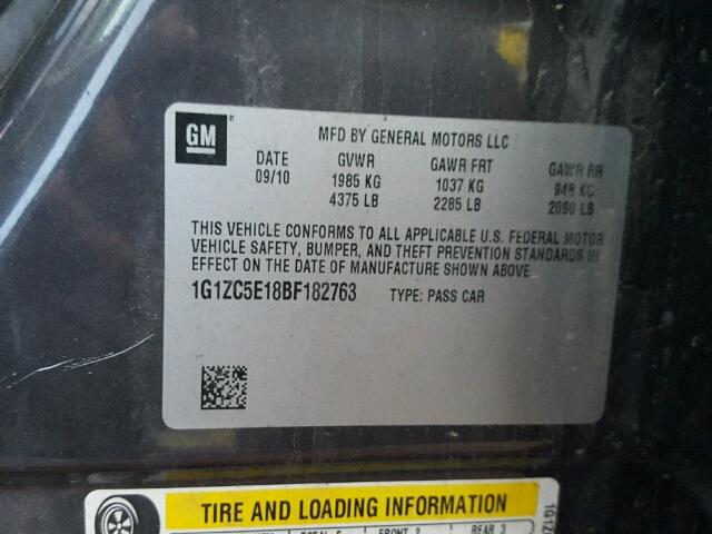 1G1ZC5E18BF182763 - 2011 CHEVROLET MALIBU 1LT 灰色 照片 10