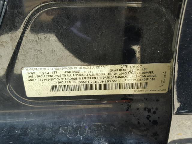 3VWEF71K77M157655 - 2007 VOLKSWAGEN JETTA WOLF BLACK photo 10