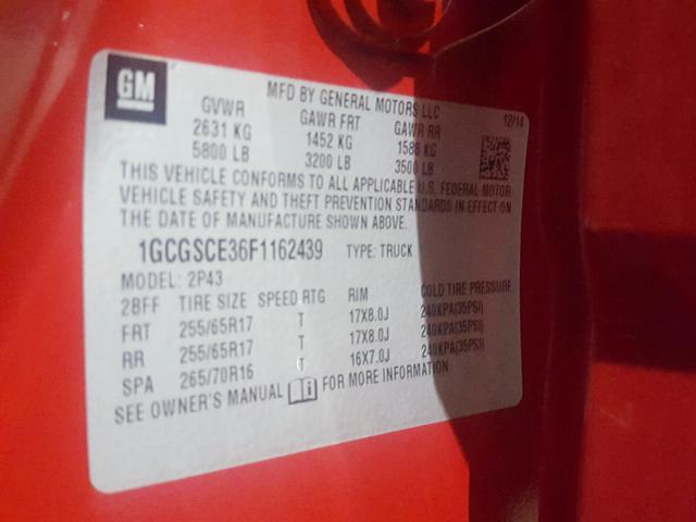 1GCGSCE36F1162439 - 2015 CHEVROLET COLORADO Z RED photo 10