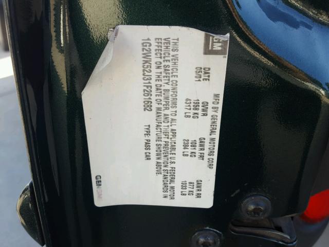 1G2WK52J31F261682 - 2001 PONTIAC GRAND PRIX GREEN photo 10