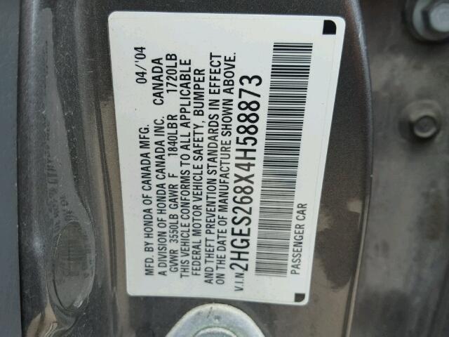 2HGES268X4H588873 - 2004 HONDA CIVIC EX 灰色 照片 10