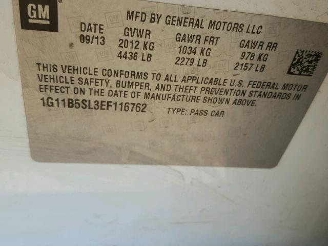 1G11B5SL3EF116762 - 2014 CHEVROLET MALIBU LS WHITE photo 10