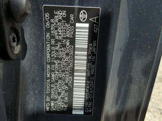 JTKDE177360073652 - 2006 TOYOTA SCION TC 灰色 照片 10