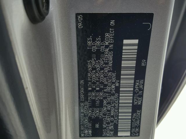 JTLKT324164043799 - 2006 TOYOTA SCION XB SILVER photo 10