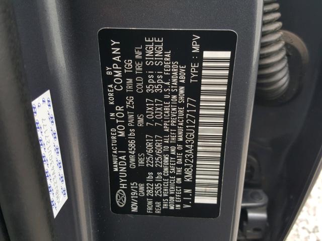 KM8J23A43GU127177 - 2016 HYUNDAI TUCSON SE GRAY photo 10