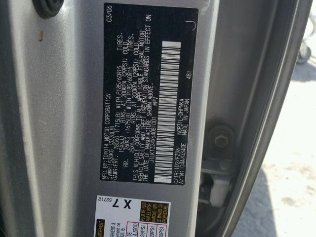 JTLKT324X64081001 - 2006 TOYOTA SCION XB ვერცხლისფერი ფოტო 10