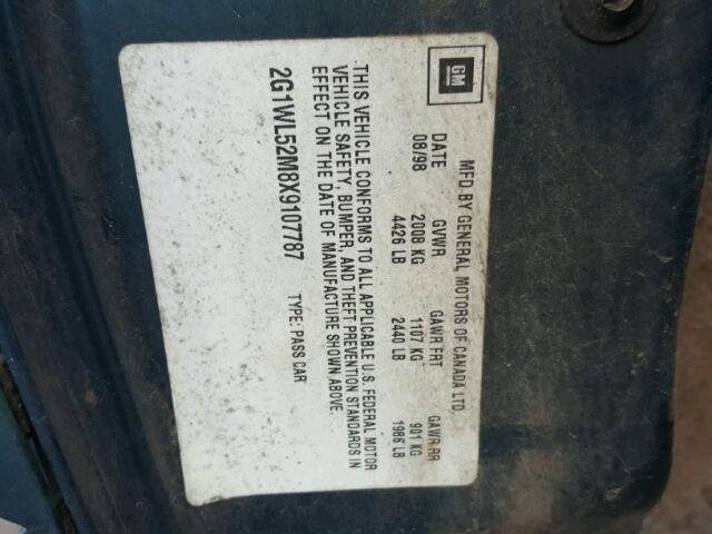 2G1WL52M8X9107787 - 1999 CHEVROLET LUMINA BAS მწვანე ფოტო 10