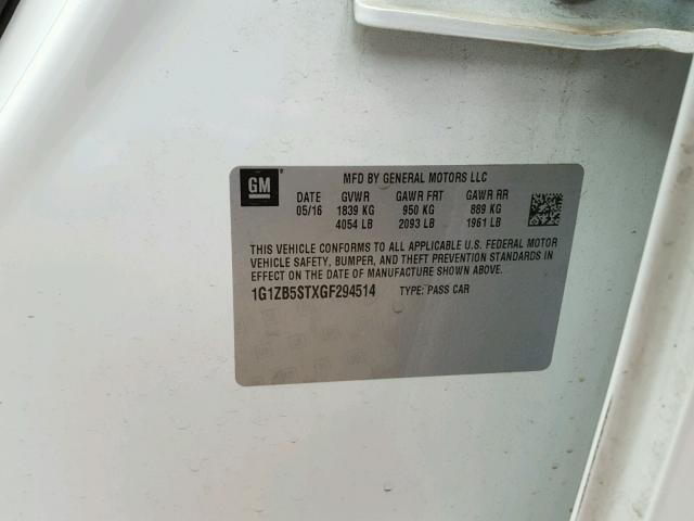 1G1ZB5STXGF294514 - 2016 CHEVROLET MALIBU LS Ağ foto 10