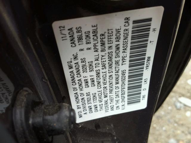 2HGFB2F97DH502495 - 2013 HONDA CIVIC EXL 石墨色 照片 10