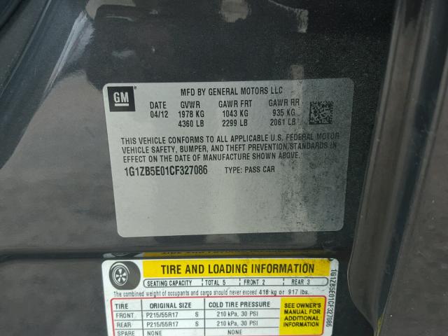 1G1ZB5E01CF327086 - 2012 CHEVROLET MALIBU LS 灰色 照片 10