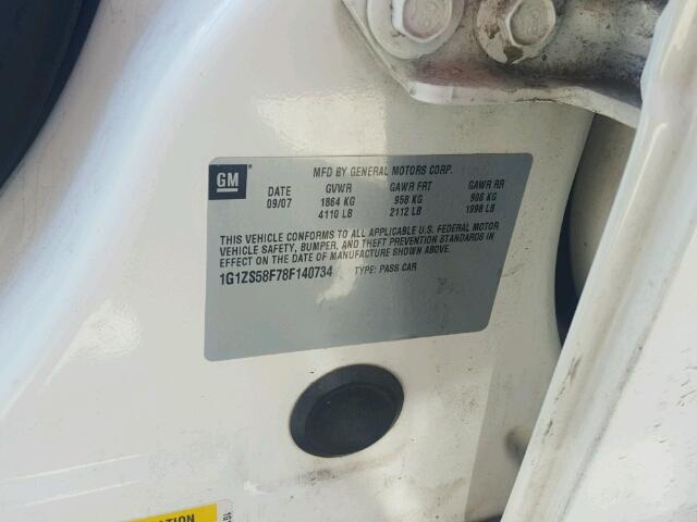 1G1ZS58F78F140734 - 2008 CHEVROLET MALIBU LS 白色 照片 10