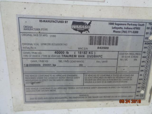 1PNK281S2LKB38742 - 1990 PINES TRAILER 未知 - 不可接受的库存 照片 10