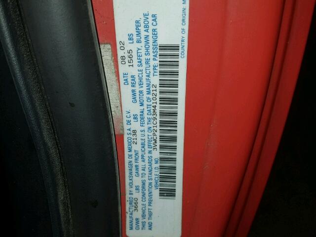 3VWCP21C93M410212 - 2003 VOLKSWAGEN NEW BEETLE 橙色 照片 10