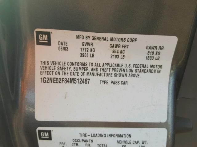 1G2NE52F84M512467 - 2004 PONTIAC GRAND AM S 灰色 照片 10