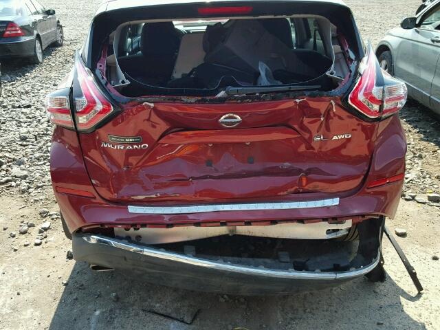 5N1AZ2MH4FN219900 - 2015 NISSAN MURANO S/S RED photo 9